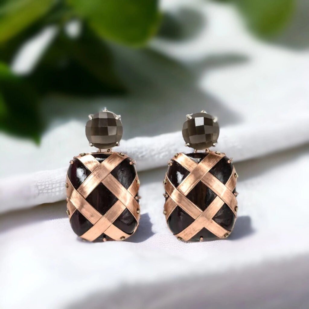 Black Diamond Drop Earrings with Black Onyx Gold Earrings