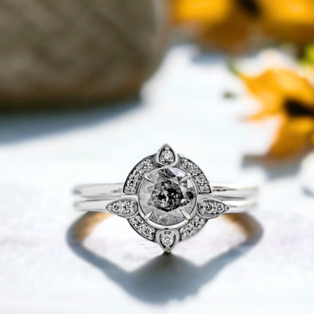 Brighton Salt and Pepper Diamond Engagement Ring 1.07 CT Set
