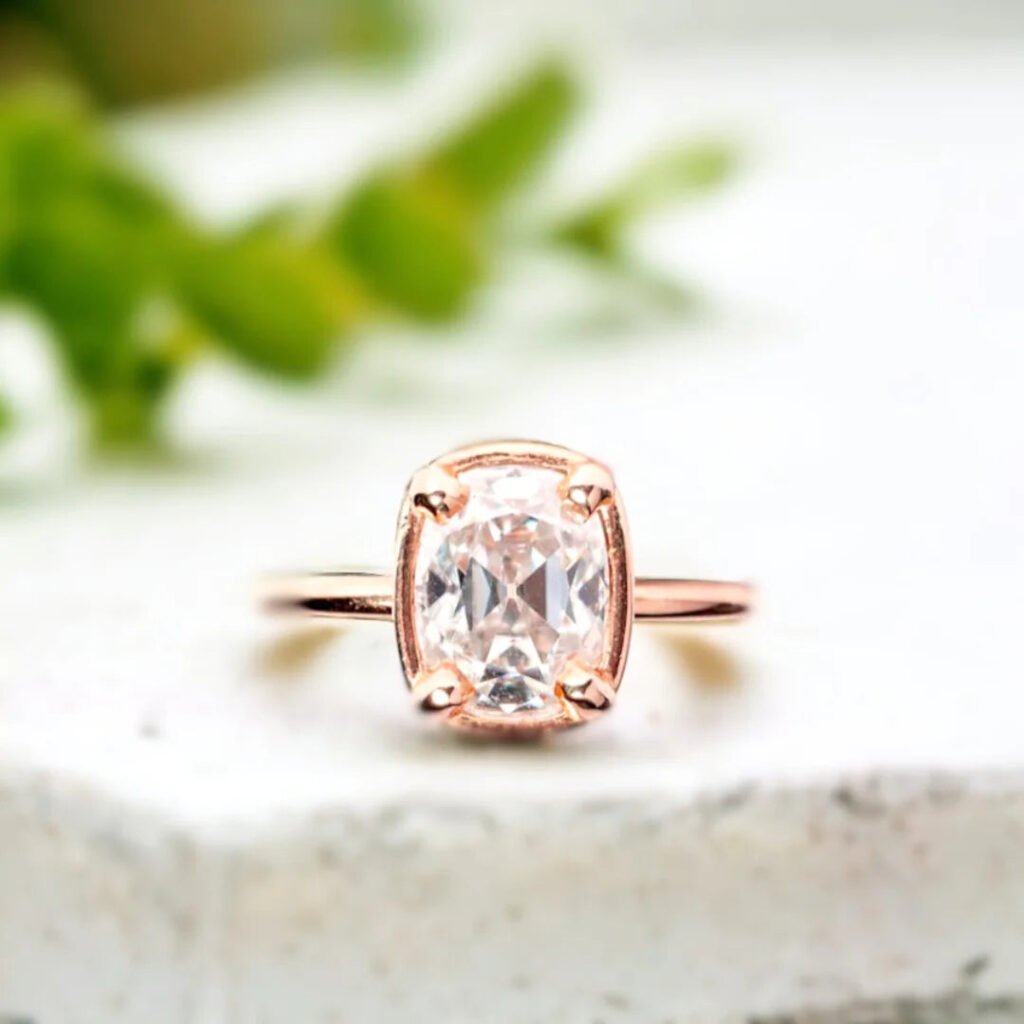 Cushion Cut Lab Grown Diamond Solitaire Ring Old Mine Cushion Style