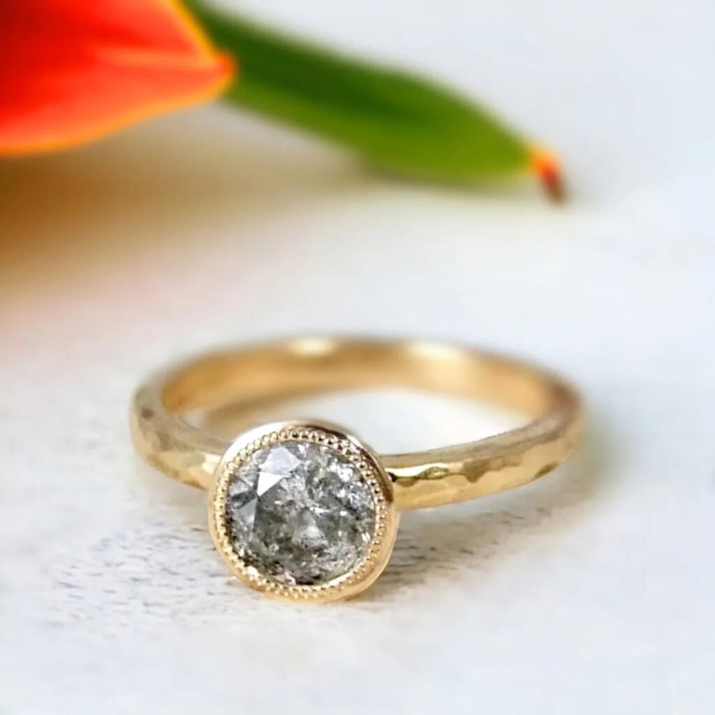Custom Platinum Cathedral Ring Salt And Pepper Diamond
