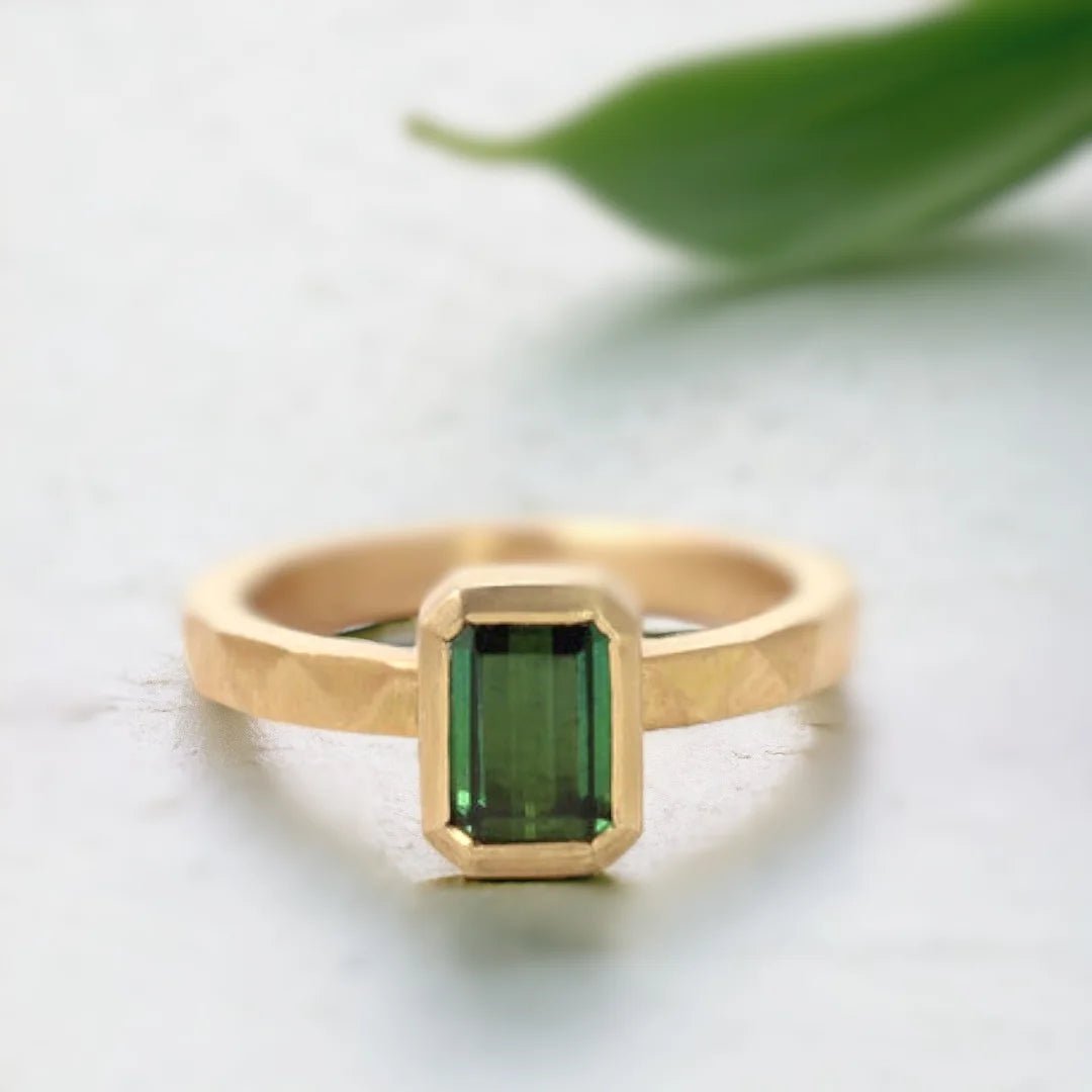 Emerald Cut Green Emerald Ring Modern Gold Ring Ethical Jewellery - Image 1