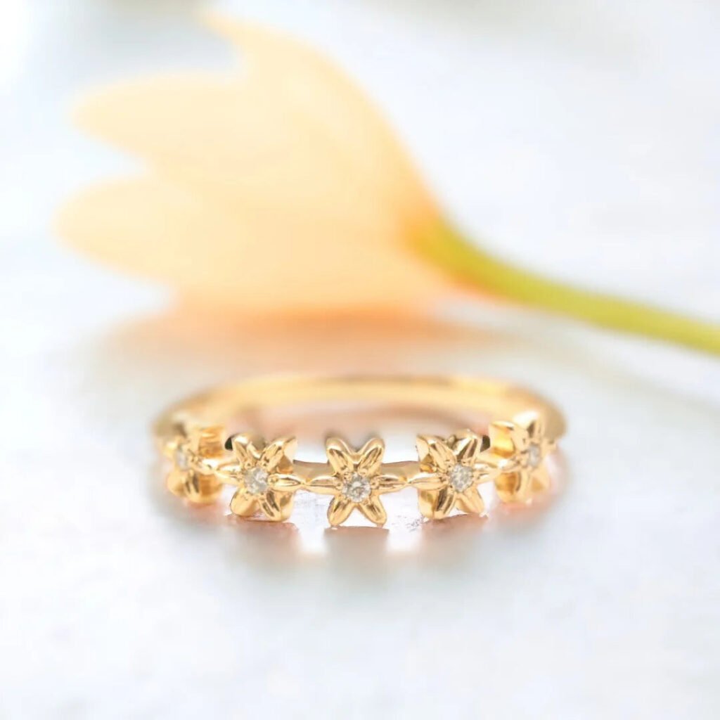 Handcrafted Diamond Flower Eternity Ring Floral Design Delicate Sparkle