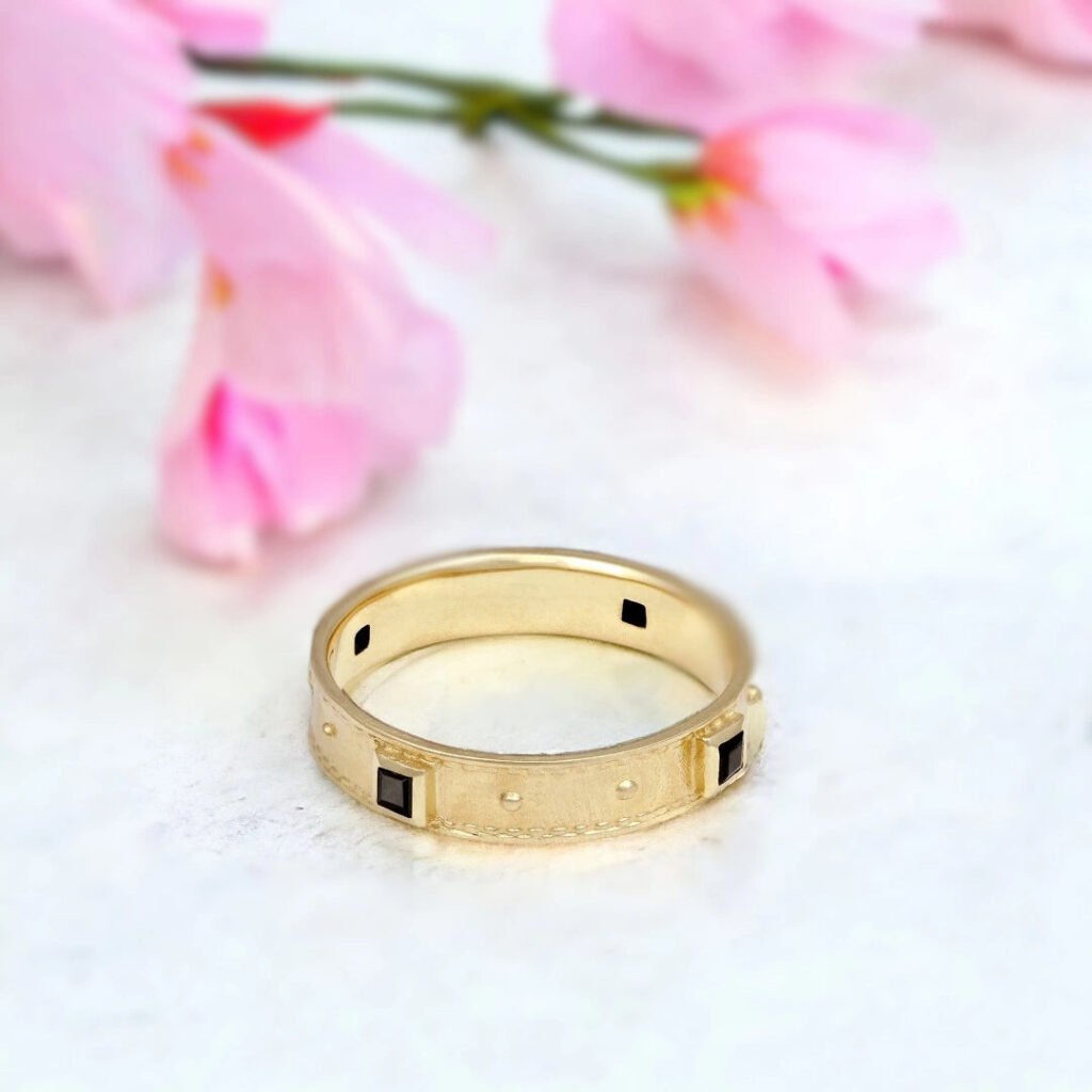 Handcrafted Black Diamond Ring Princess Cut Black Spinel Gold Ring