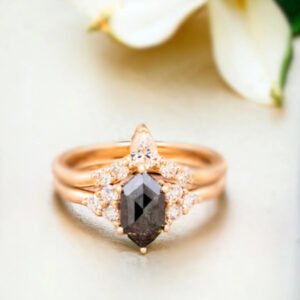 Hexagon Salt and Pepper Diamond Ring 1.90 Ct Luxury Minimalist Design - Image 1