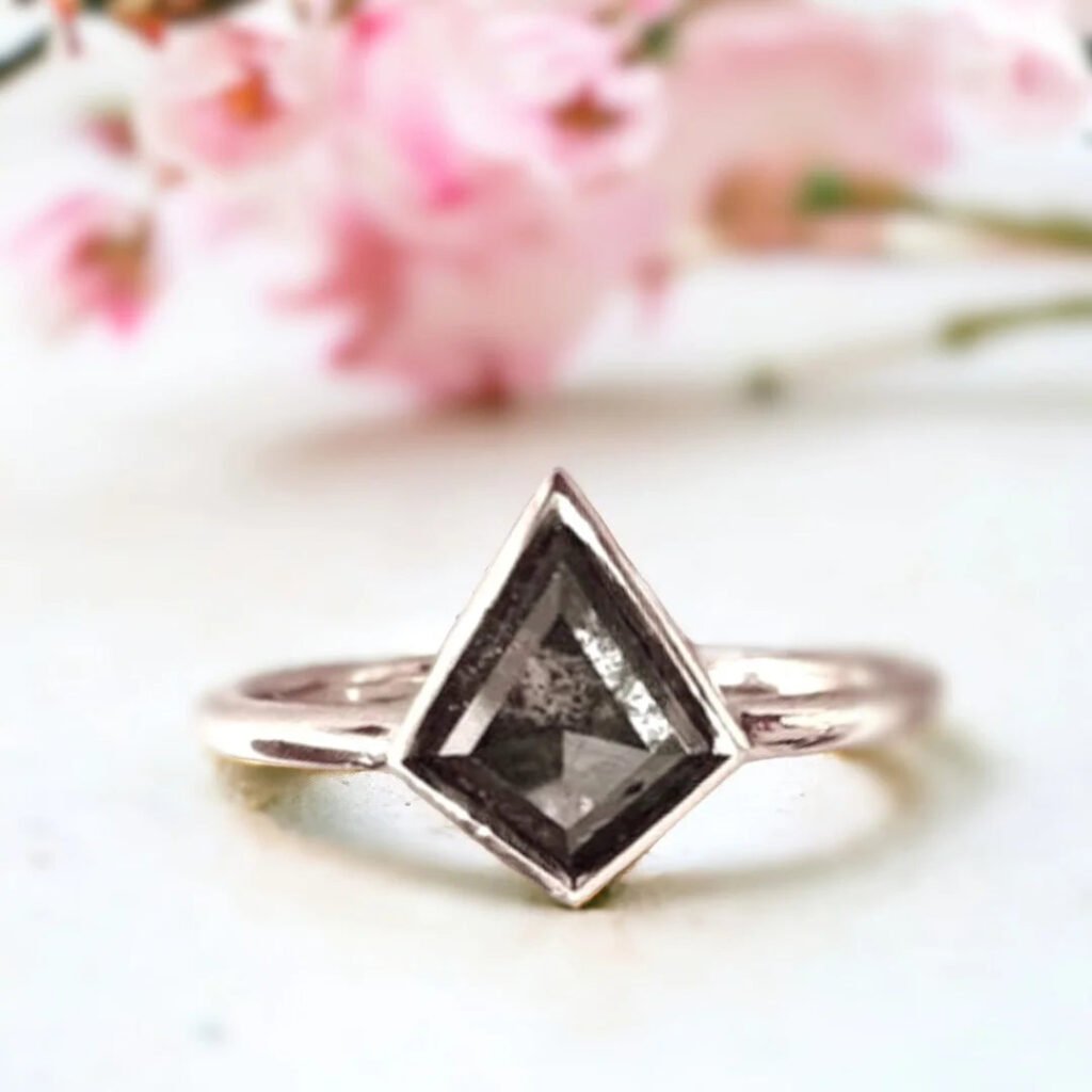 Kite Salt And Pepper Diamond Ring Kite Cut Handcrafted Design
