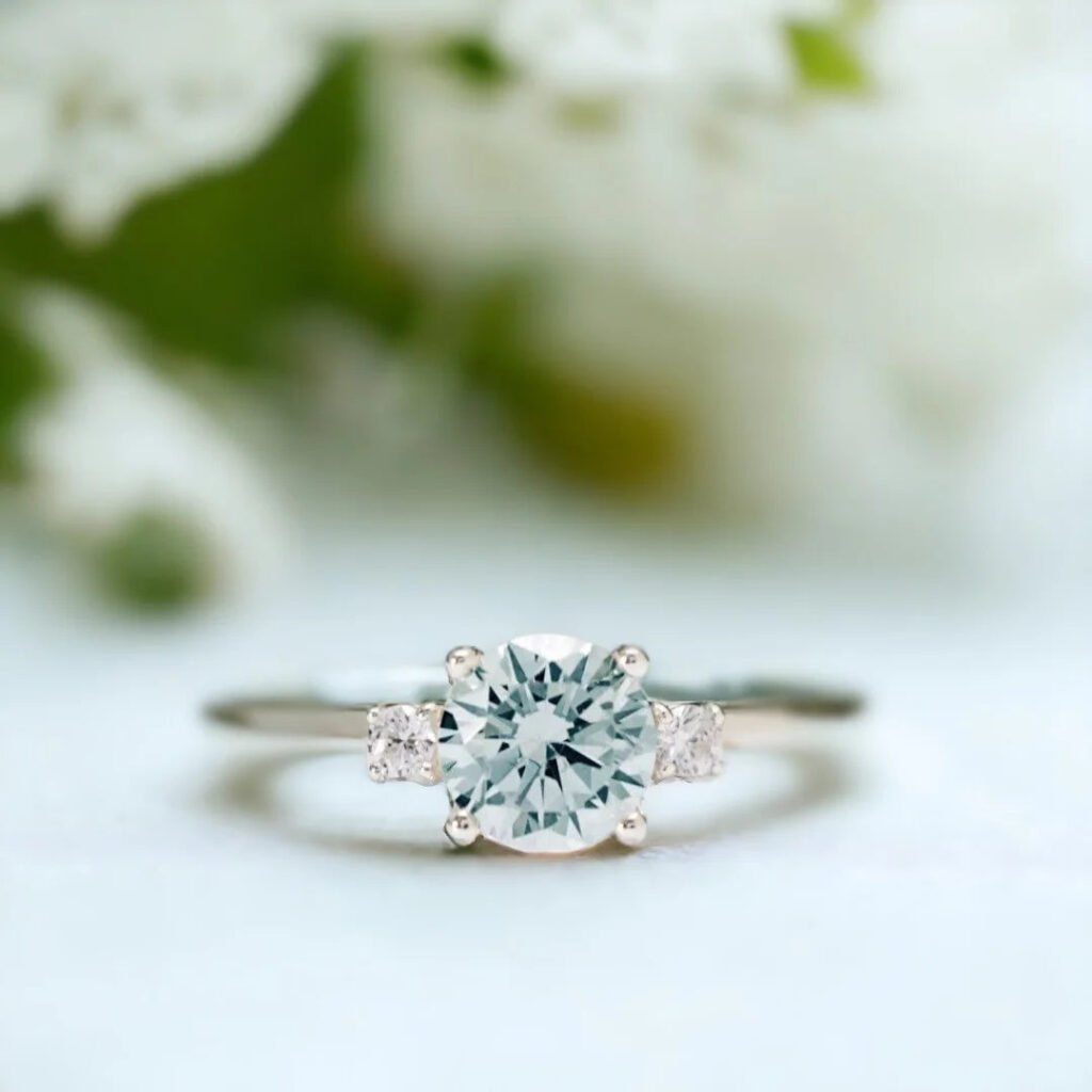 Lab Created Diamond Aquamarine Trilogy Ring Engagement Design