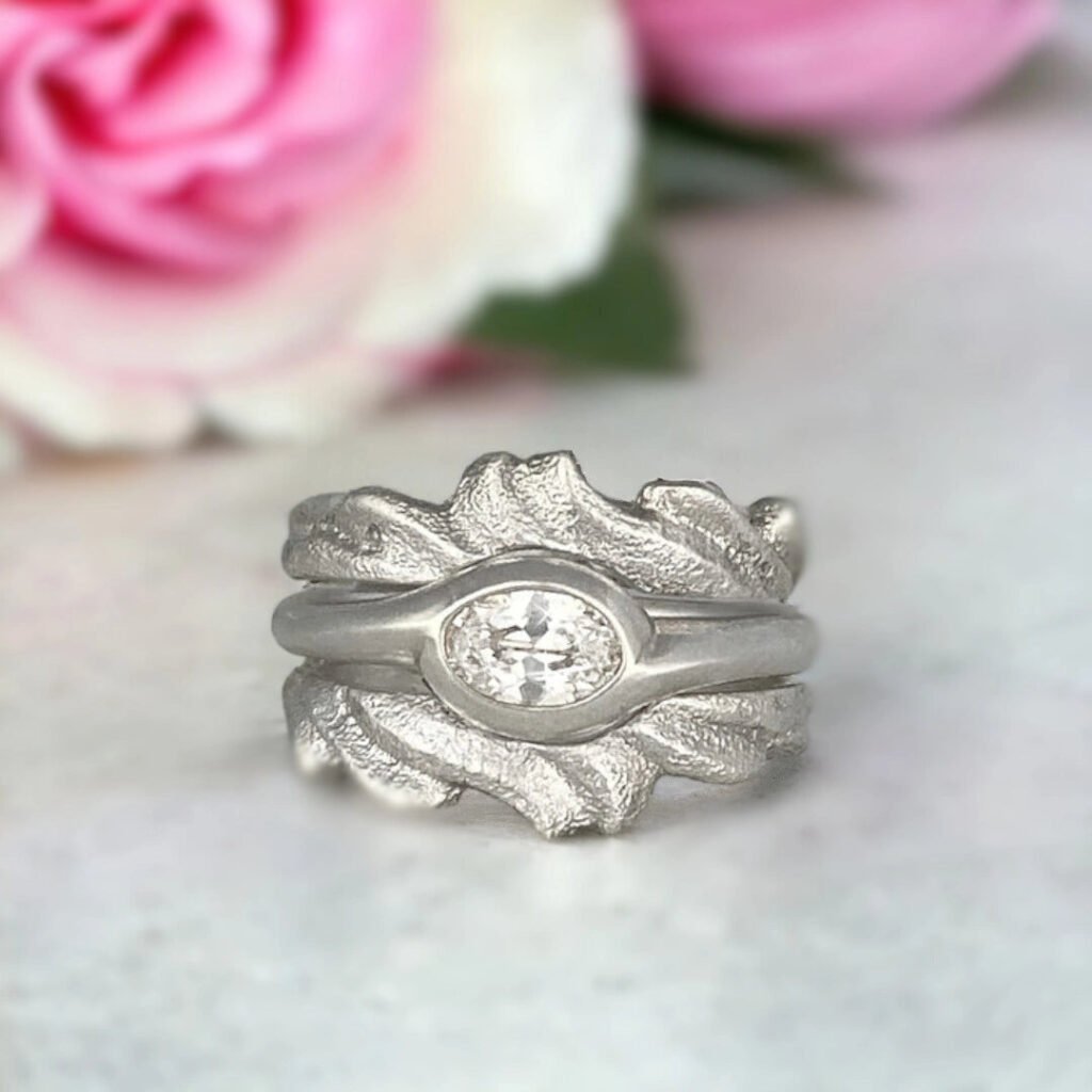 Lab Grown Diamond Engagement Ring Galene Sand Textured Wedding Band