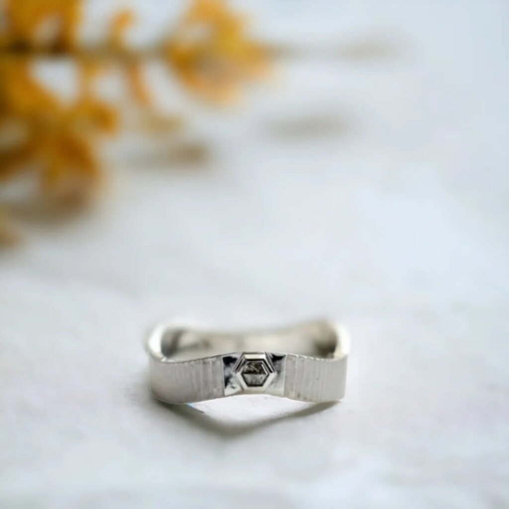 Luxury Salt And Pepper Diamond Wedding Rings With Hexagon And Kite Diamonds