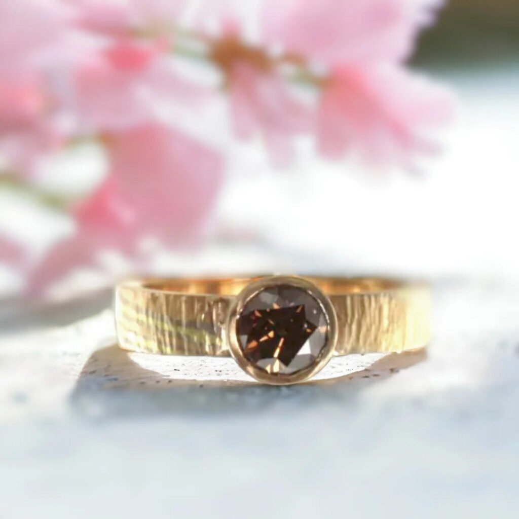 Natural Brown Diamond Ring With Round Cut Diamond Design