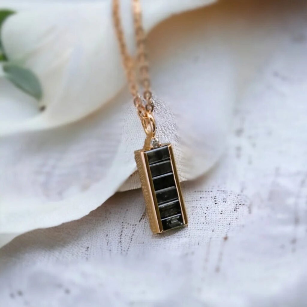 Natural Salt And Pepper Diamond Necklace Baguette Cut Pendant