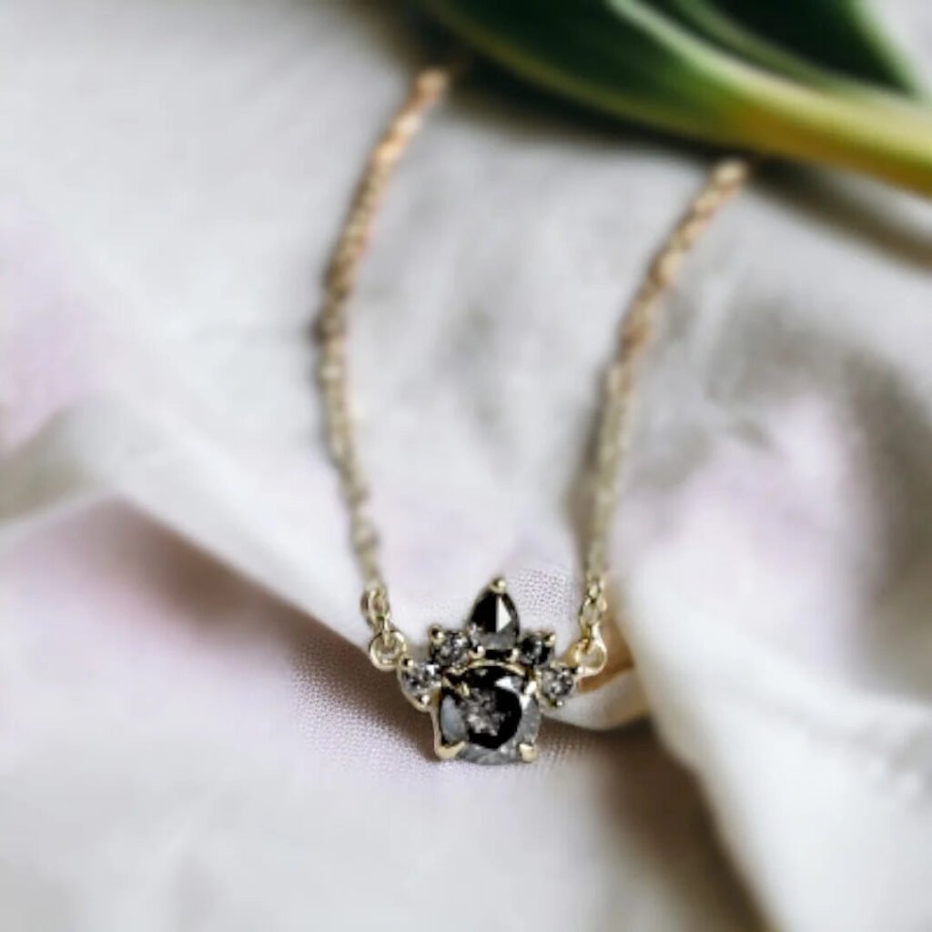 Natural Salt And Pepper Diamond Necklace Mixed Diamond Pendant