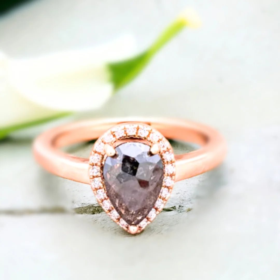 Natural Salt And Pepper Diamond Ring With Pear Cut Pavé Engagement Style - Image 1