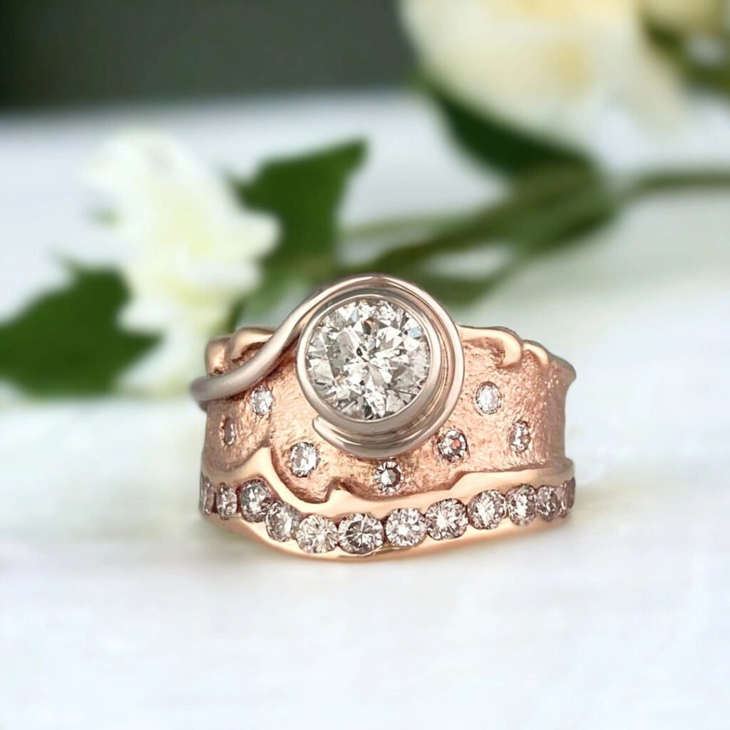 Natural Salt and Pepper Diamond Ring Nature Inspired Swirl Design