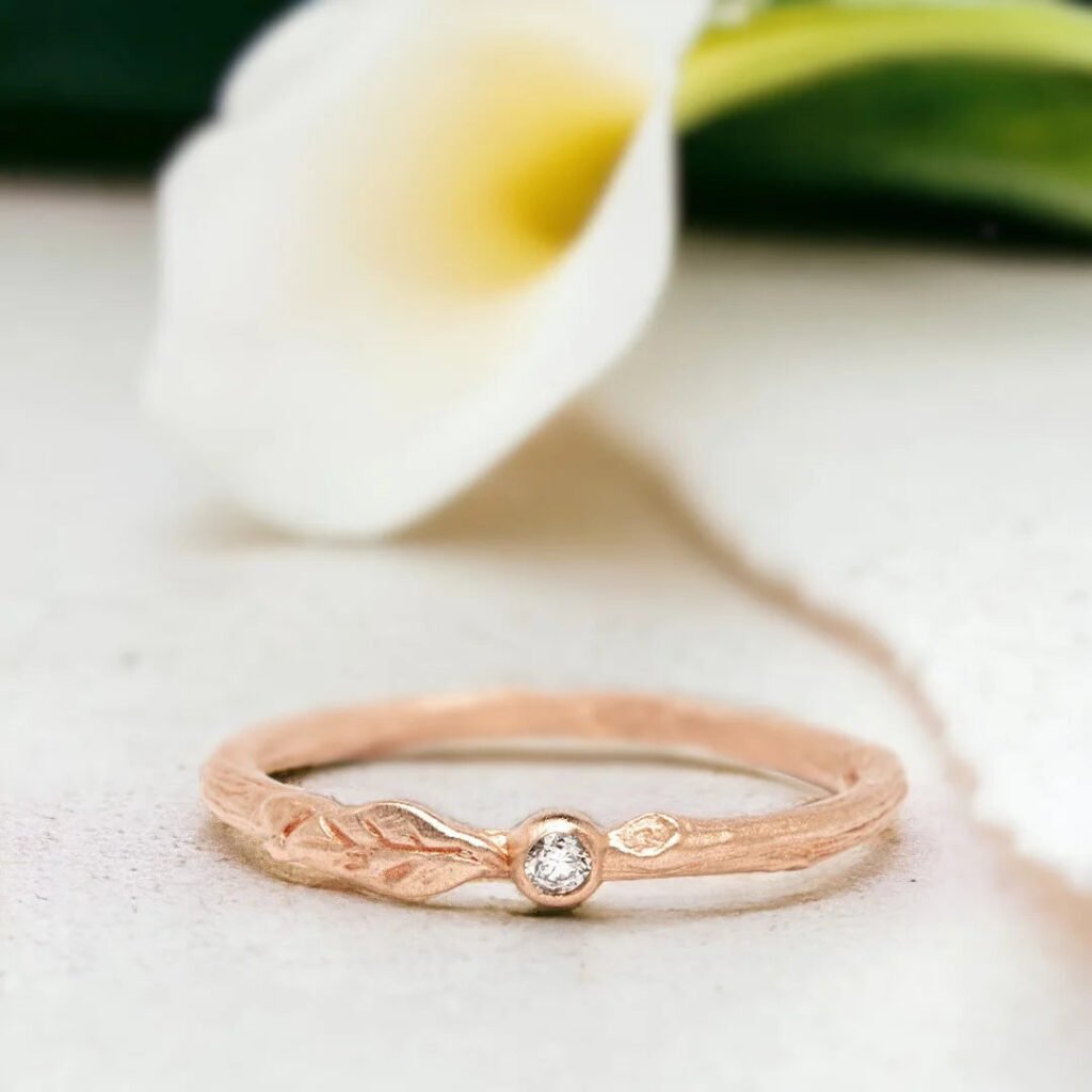 Natural White Diamond Ring Minimalist Stacking Design