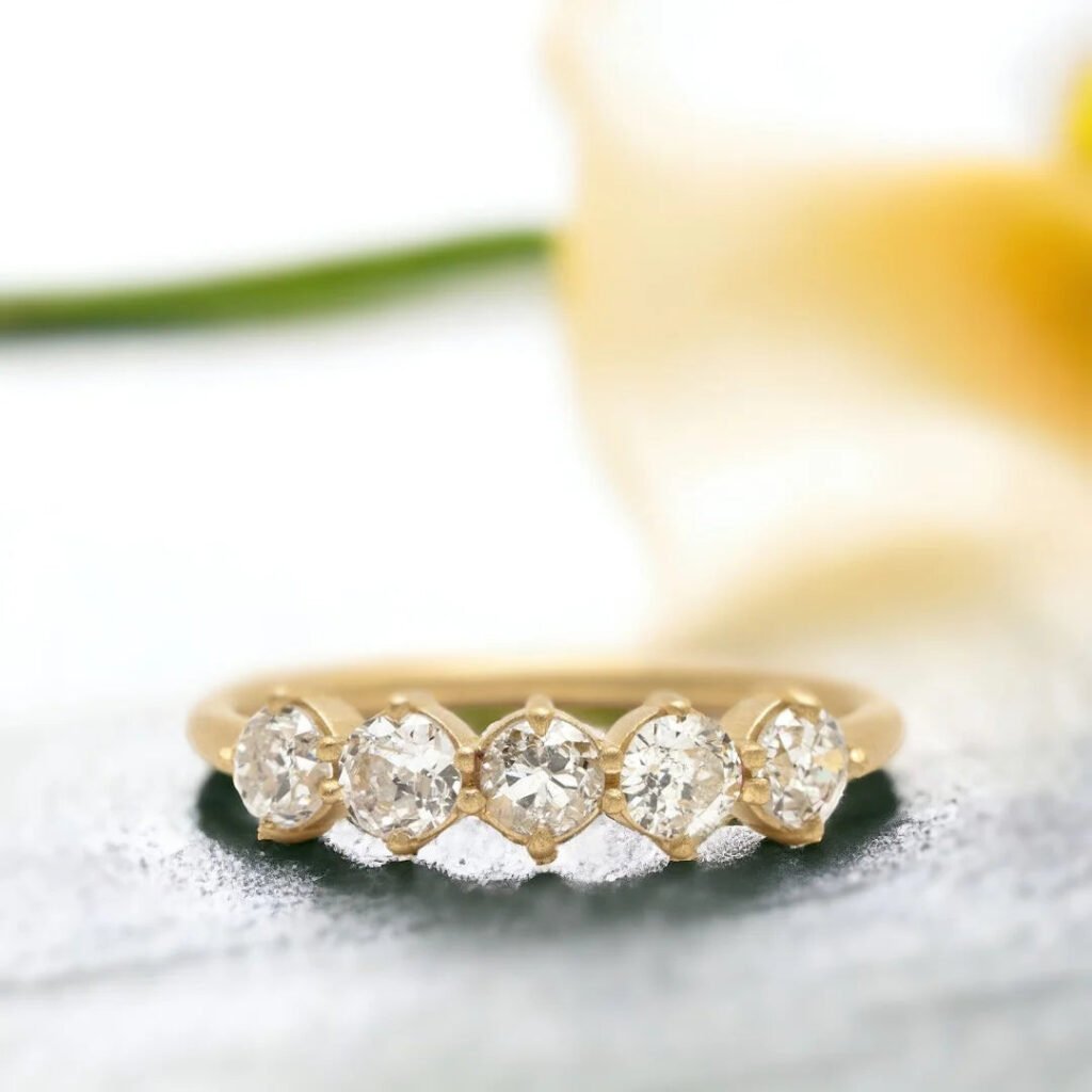 Natural White Diamond Ring Solitaire Vintage Inspired Design