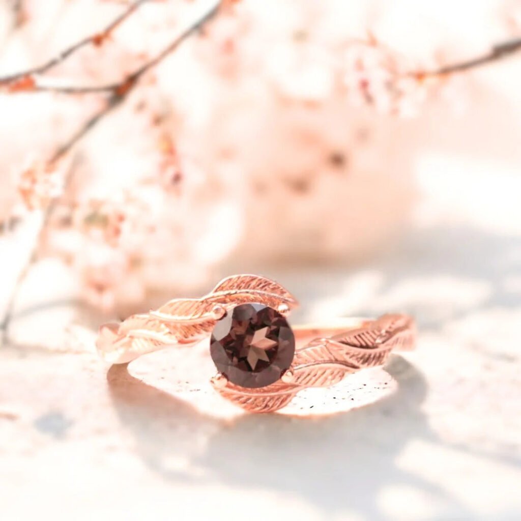 Nature Inspired Alexandrite Ring Hand Engraved Organic 0.83 Ct Ring