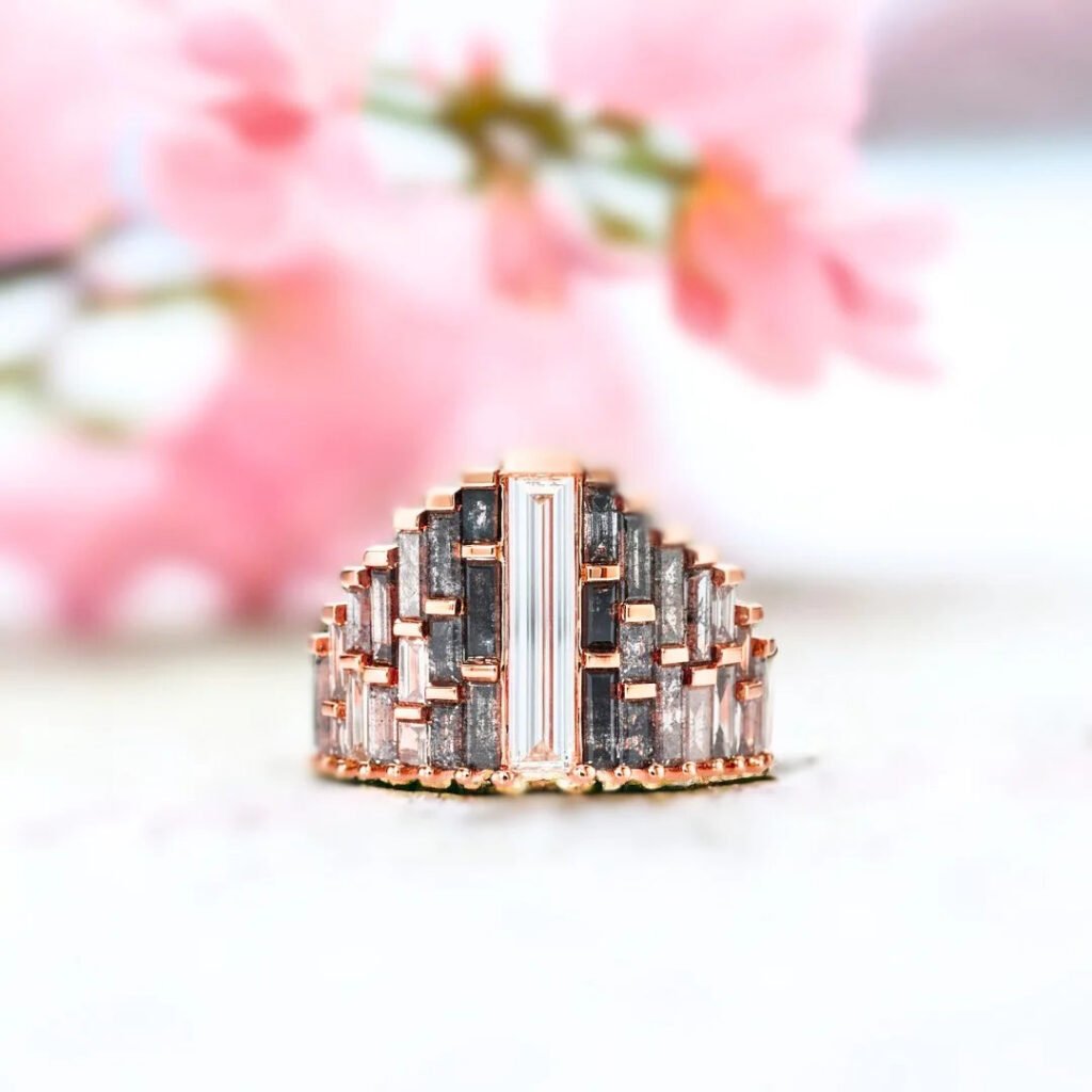Ombre Baguette Diamond Ring OOAK Castle Design Statement Ring