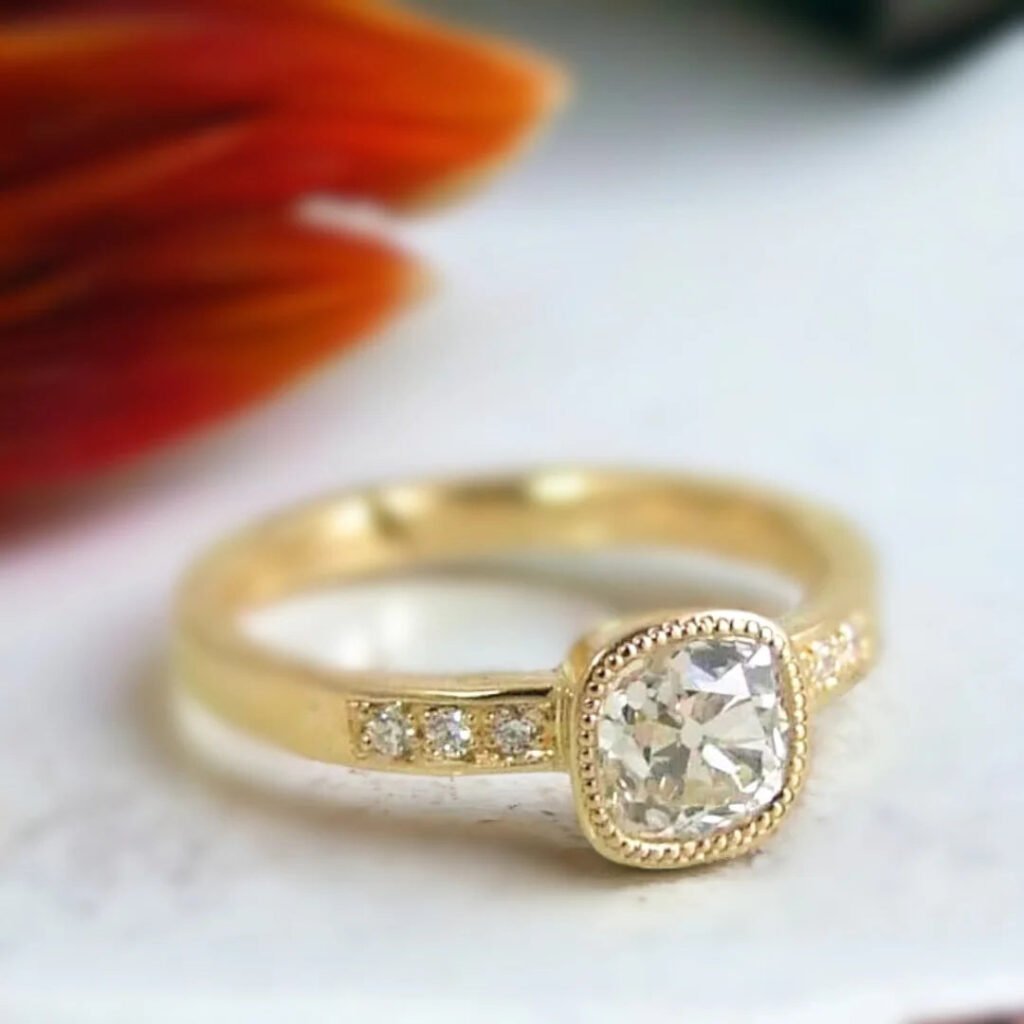 Pavé Diamond Cushion Cut Sapphire Ring Elegant Sapphire Jewelry