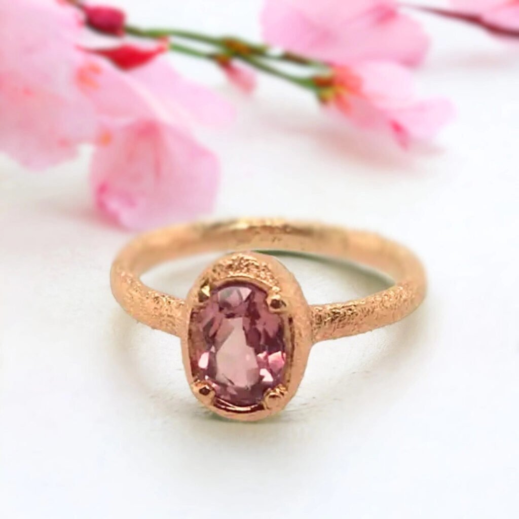 Peach Tourmaline Ring Oval 2.50 Ct Statement Design Elegant