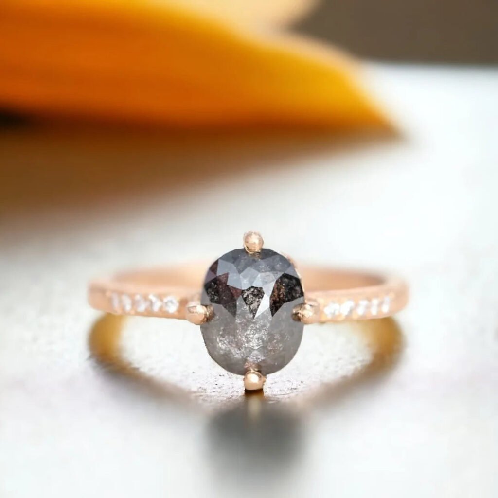 Rose Cushion Salt And Pepper Diamond Ring 1.70 CT