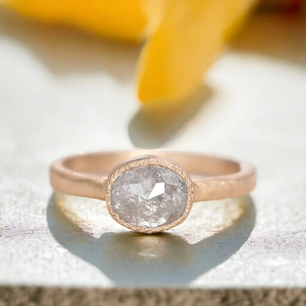 Rose Cushion Salt And Pepper Diamond Ring 1.90 CT Solitaire