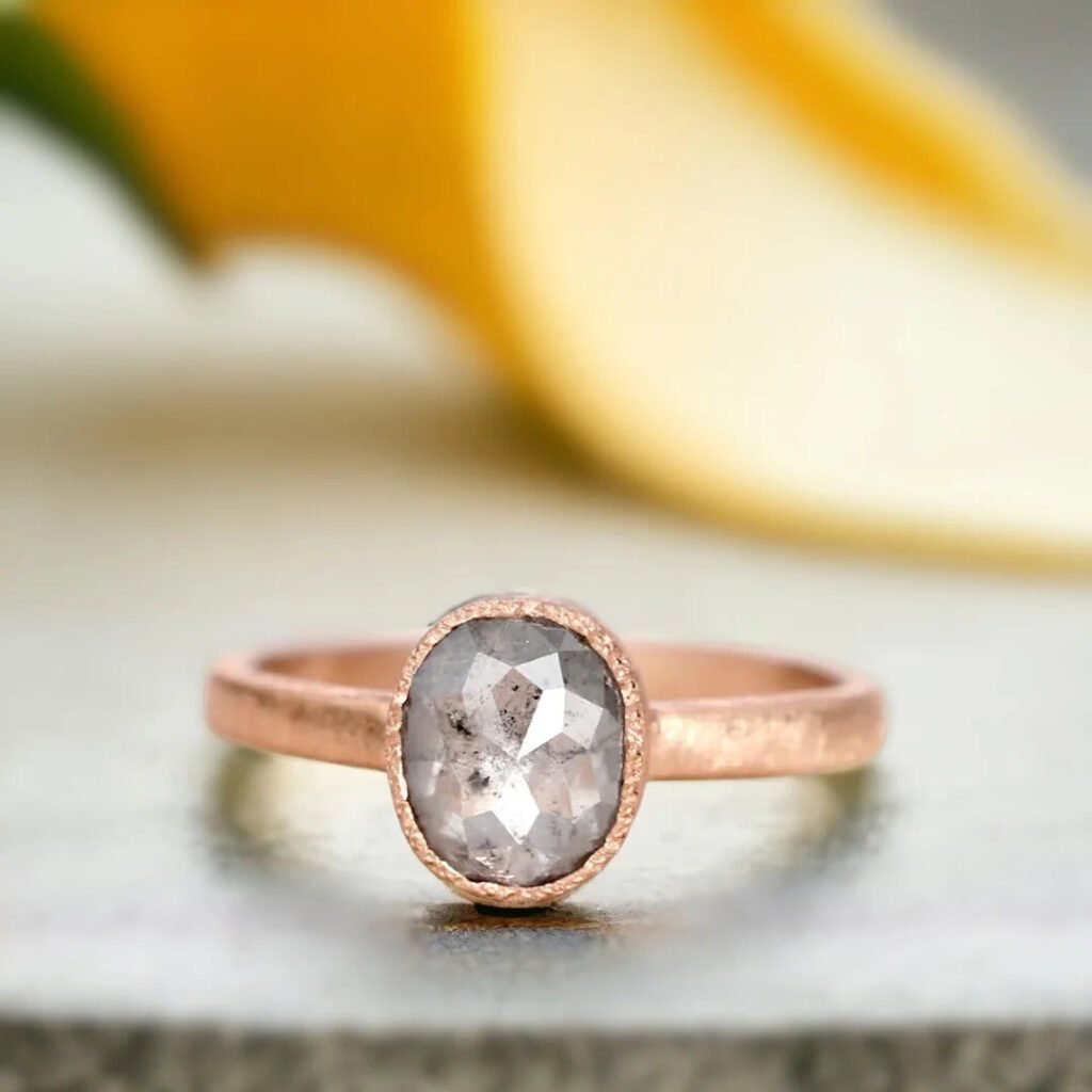 Rose Elongated Cushion Salt And Pepper Diamond Ring 2.30 CT