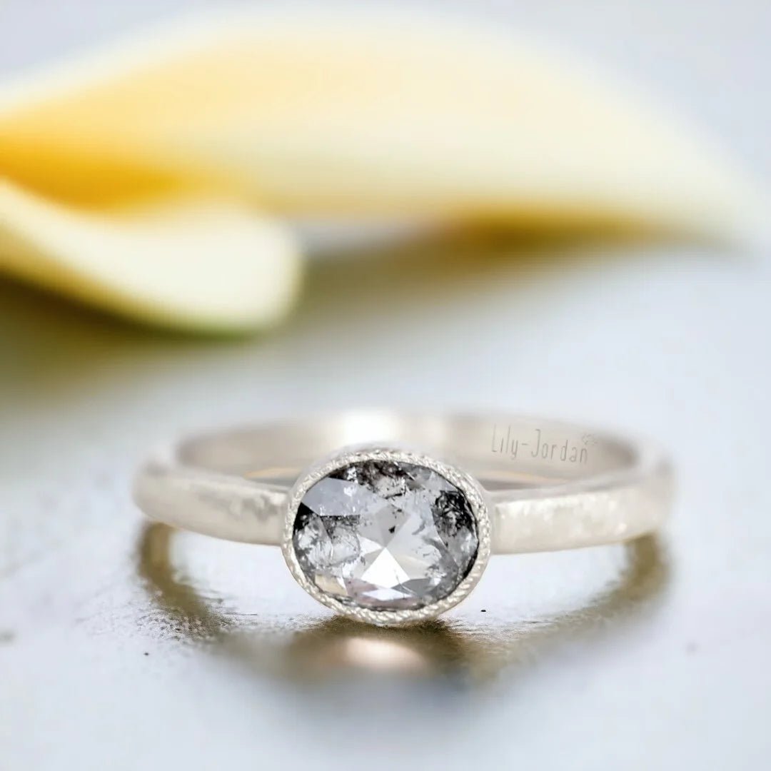 Rose Old Cushion Salt And Pepper Diamond Ring Victorian Style - Image 1