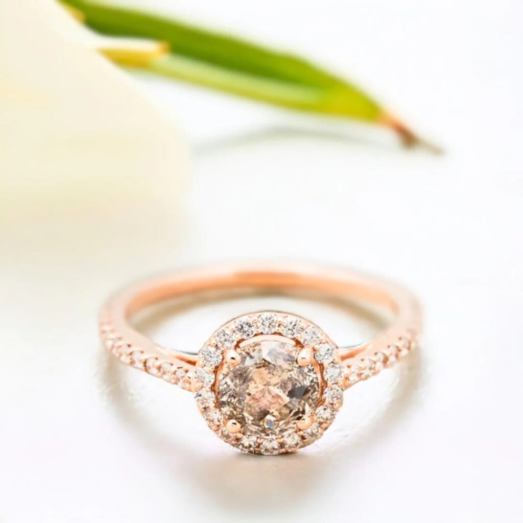 Round Salt And Pepper Diamond Halo Engagement Ring Felice Design