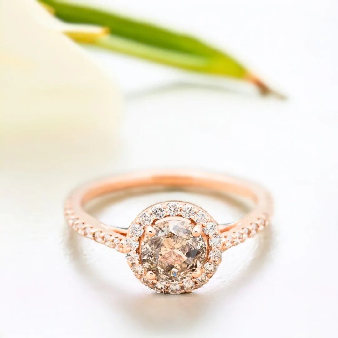 Round Salt And Pepper Diamond Halo Engagement Ring Felice Design - Image 1