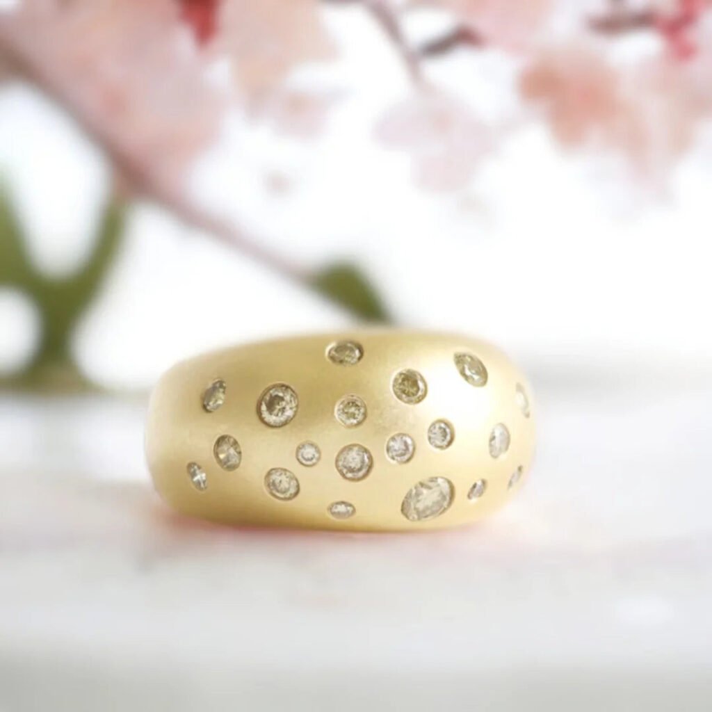 Salt and Pepper Diamond Dome Ring Platinum Dome Resizable Luxury Band