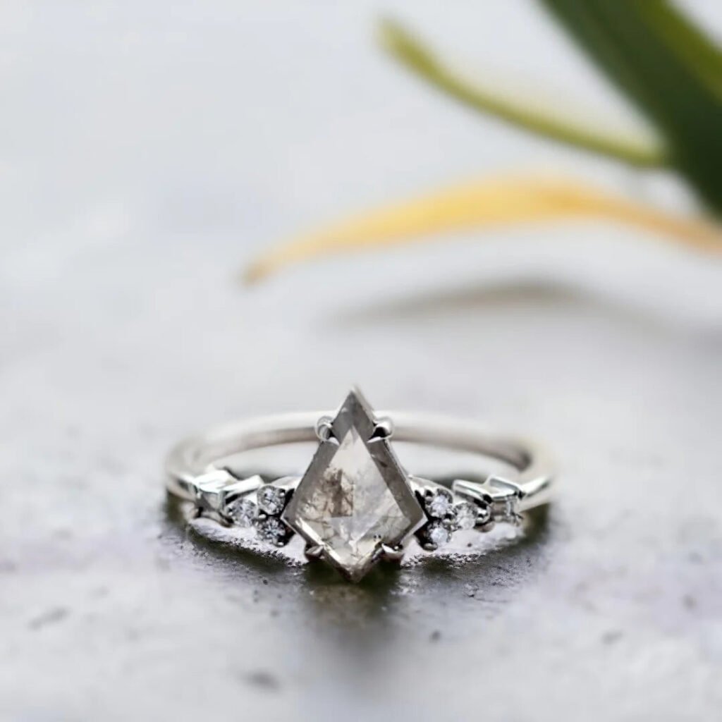 Salt And Pepper Diamond Engagement Ring Kite Cut Design