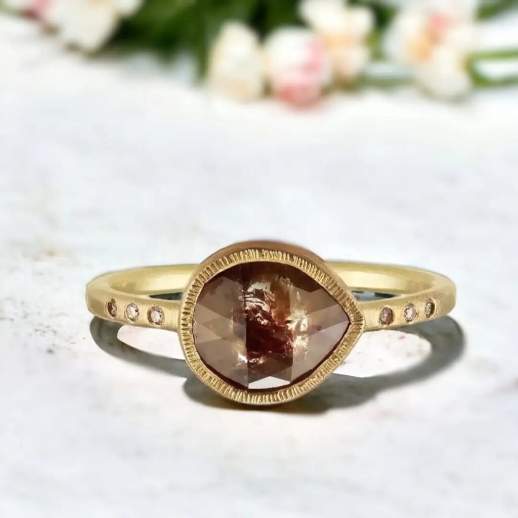 Salt and Pepper Diamond Engagement Ring Pear Cognac Diamond 1.17 CT