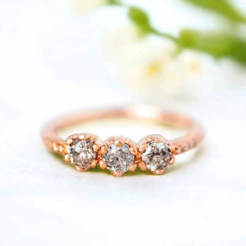 Salt And Pepper Diamond Juliet Ring With Round Cut Diamond