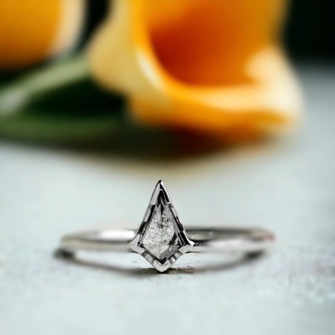 Salt And Pepper Diamond Kite Ring Handmade Solitaire Design - Image 1