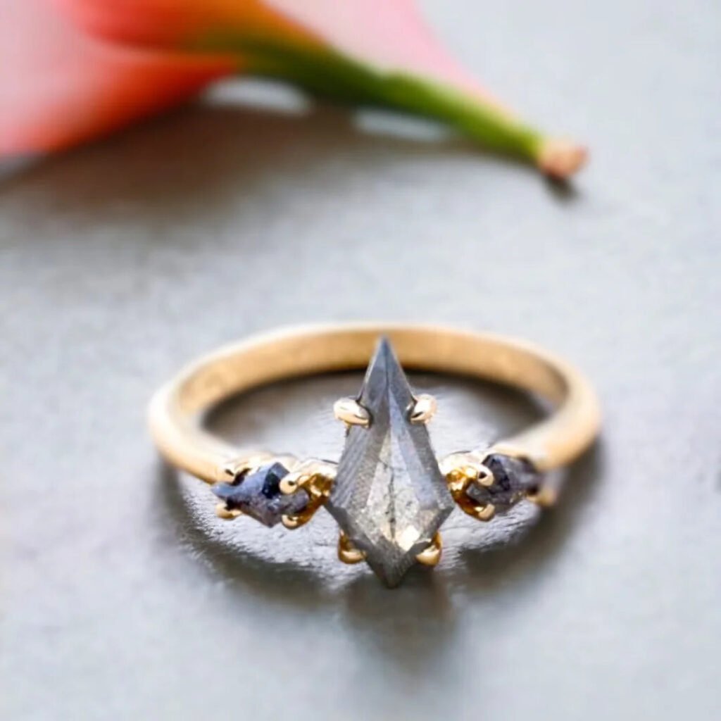 Salt And Pepper Diamond Kite Engagement Ring Three Stone Design