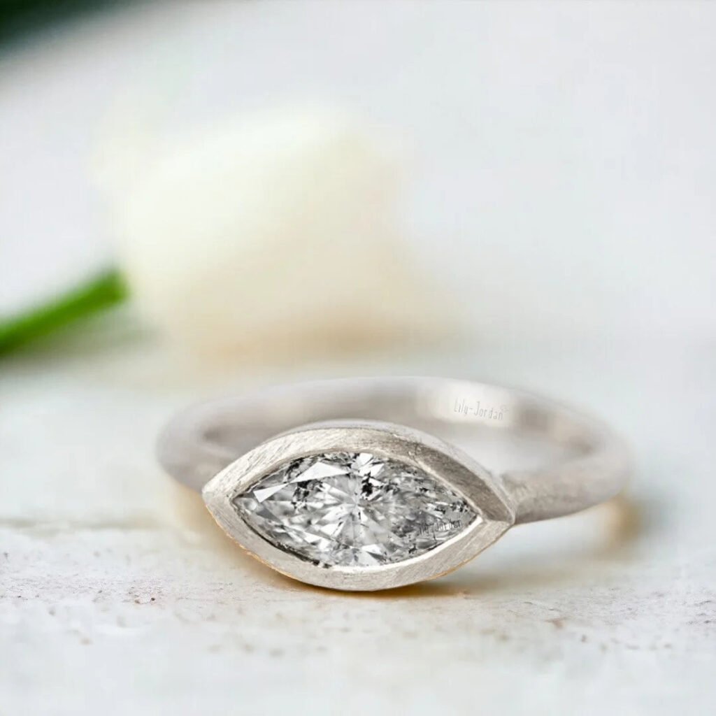 Salt And Pepper Diamond Frame Ring With Marquise Cut Diamond