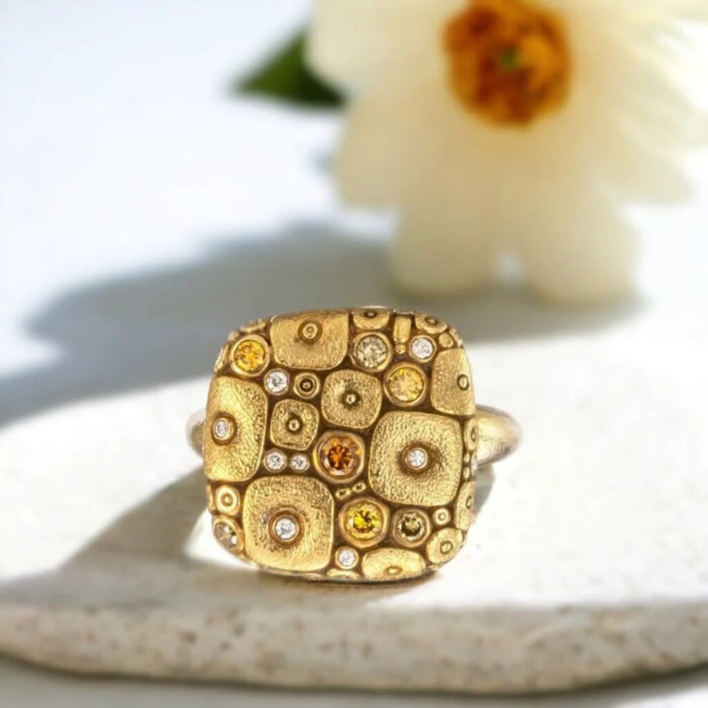 Salt and Pepper Diamond Ring with Natural White Diamond Dome Design