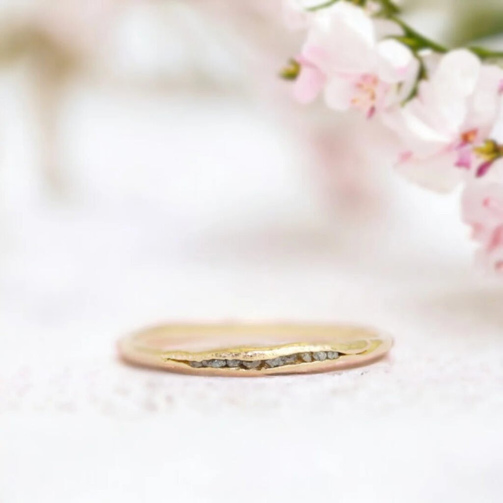 Salt and Pepper Diamond Ring Rose Gold Textured Diamond Chip Ring