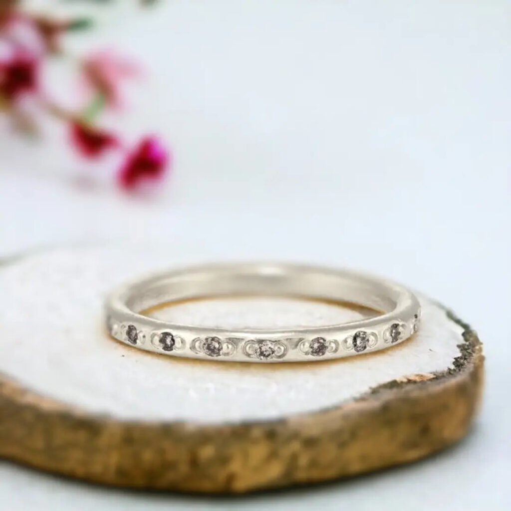 Salt and Pepper Diamond Ring with Zig Zag Half Eternity Design