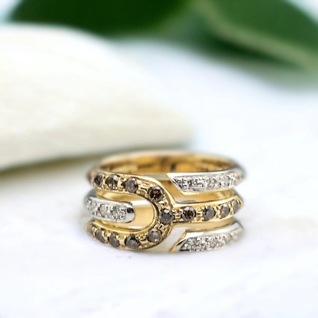 Salt and Pepper Diamond Ring with White Diamonds Art Deco Design