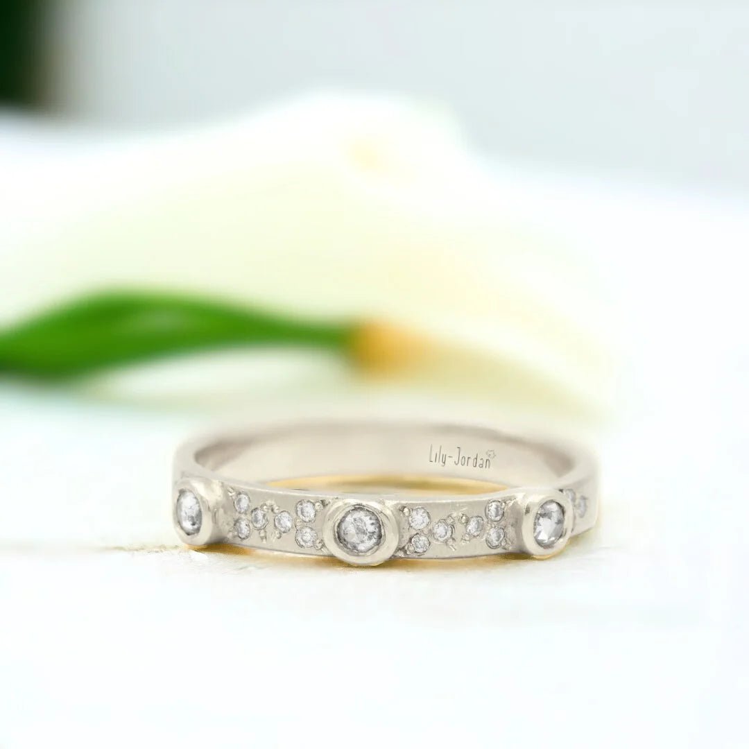 Salt and Pepper Diamond Wedding Band Antique Round Minimalist Design - Image 1