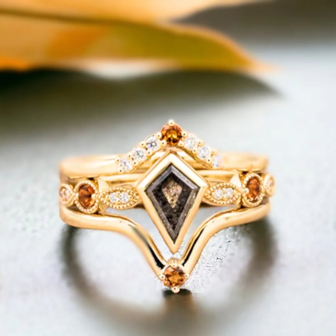 Salt And Pepper Kite Cut Diamond Engagement Ring Fiery Design 1.45 Ct - Image 1