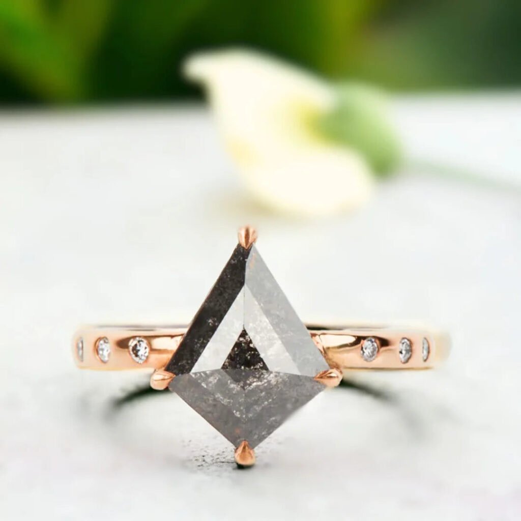 Salt And Pepper Kite Diamond Engagement Ring With 3.10 CT Diamond