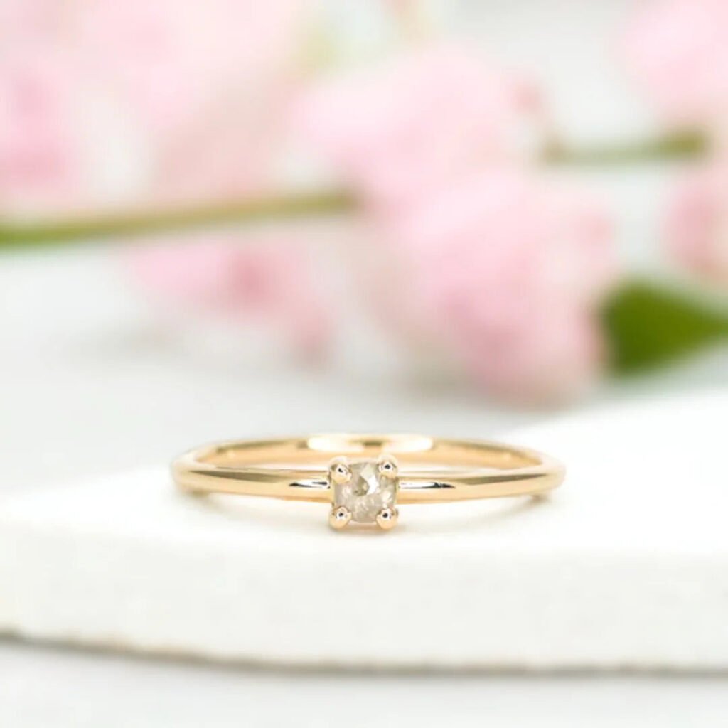 Salt and Pepper Rose Cushion Diamond Ring Moonlit Dreams Ring