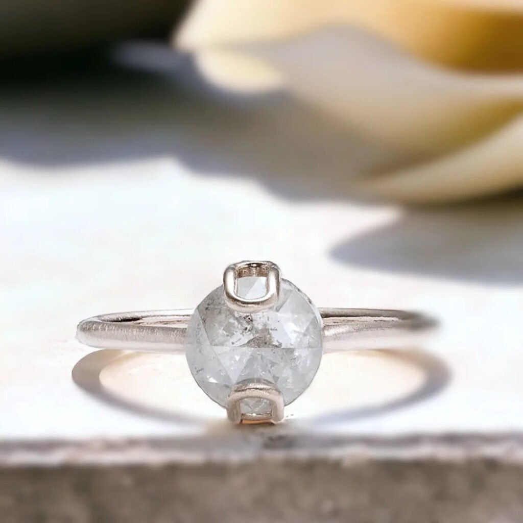 Salt And Pepper Round Diamond Ring Ethical Unique Design