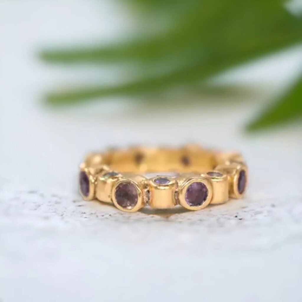 Sapphire and Ruby Band Ring with Natural Blue Sapphires
