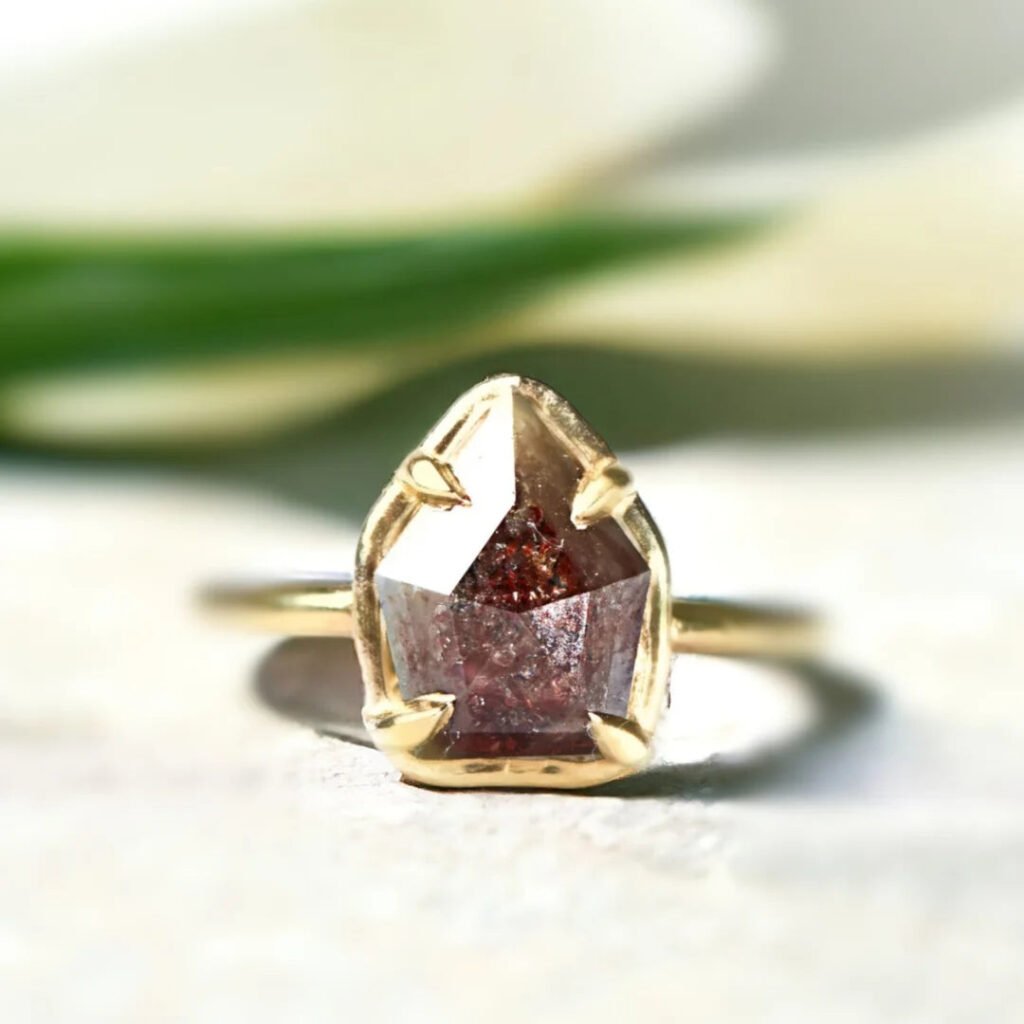 Shield Salt And Pepper Diamond Ring With 2.80 CT Shield Cut Stone