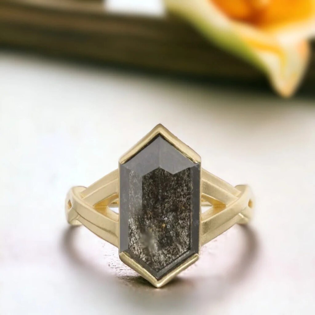 Veritas Rosecut Diamond Ring Hexagon Salt And Pepper Diamond