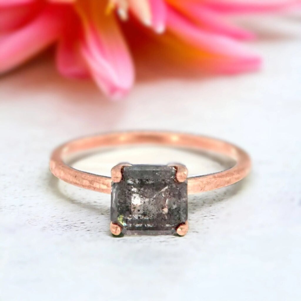 Vintage Handmade Diamond Engagement Ring Square Emerald Cut Solitaire