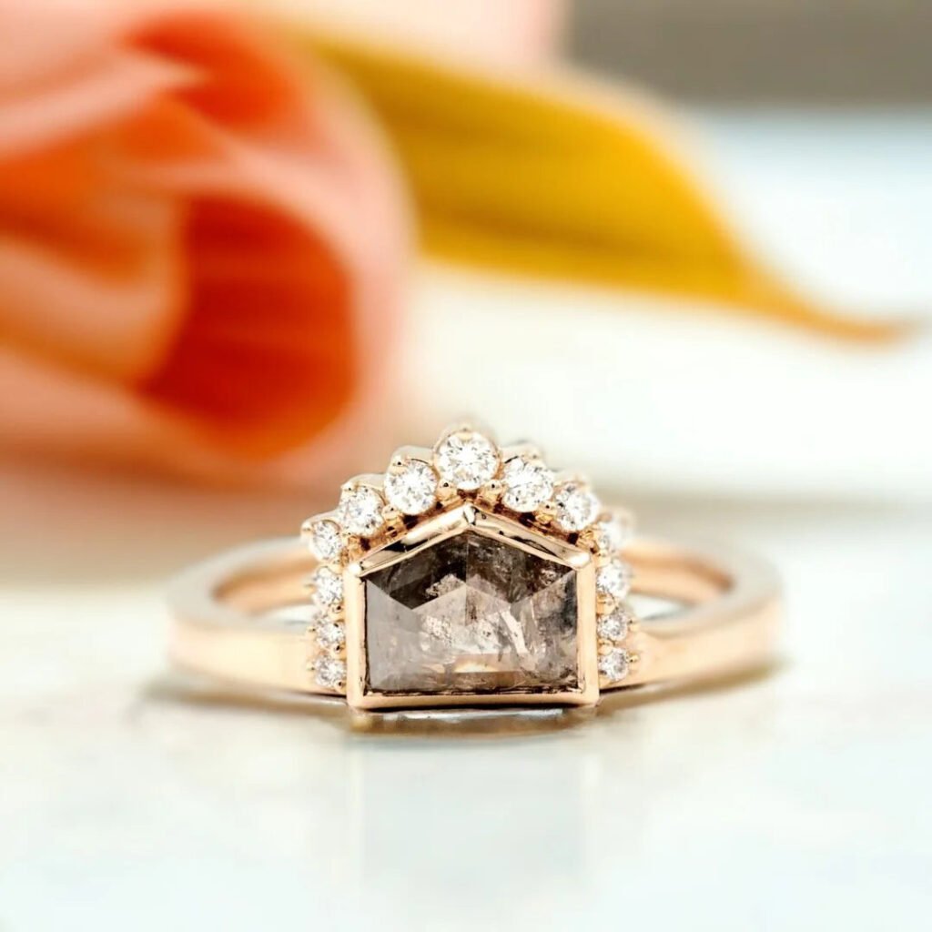 Vintage Salt And Pepper Diamond Ring With Antique Inspired Design